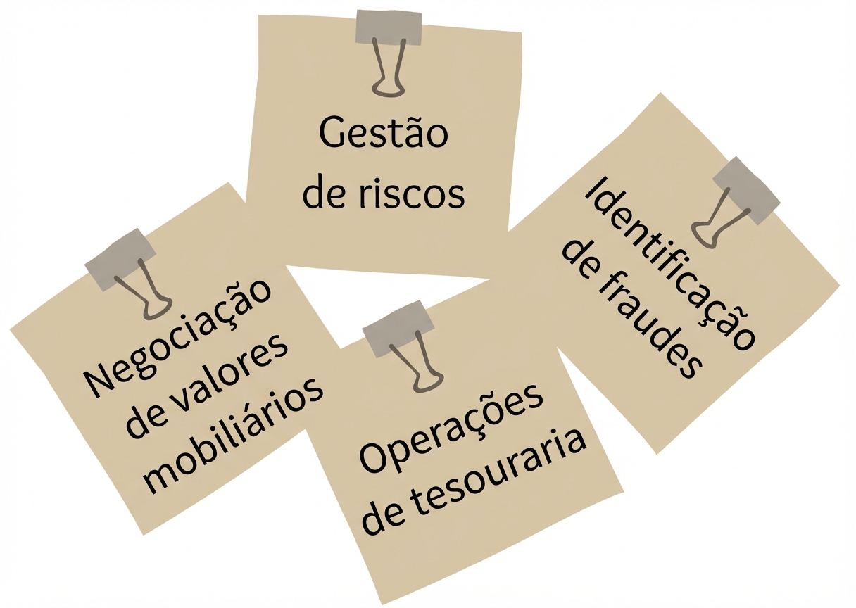 Notas adesivas mostrando como o setor de serviços financeiros costuma usar a IA.