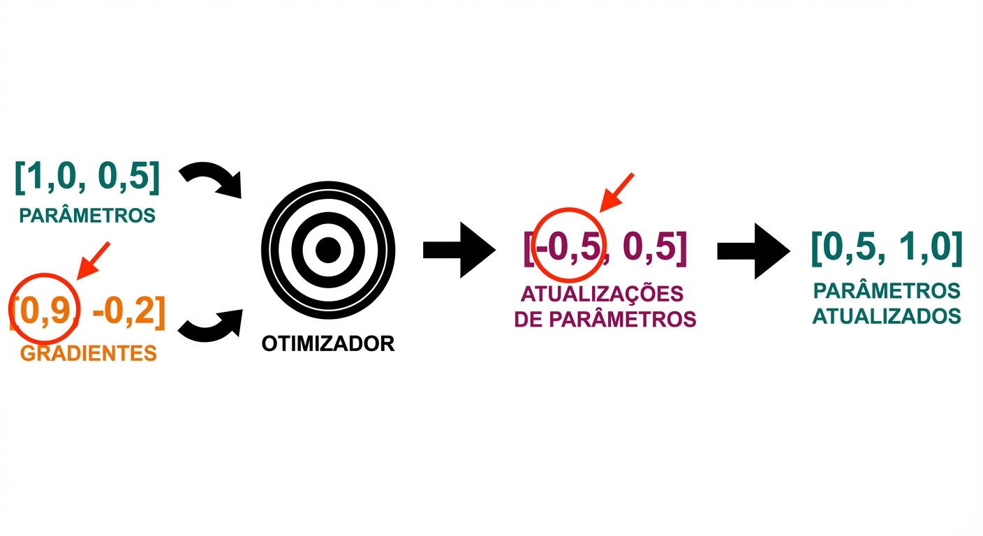 Setas de atualizações de parâmetros apontam para os novos valores: 0,5 e 1,0