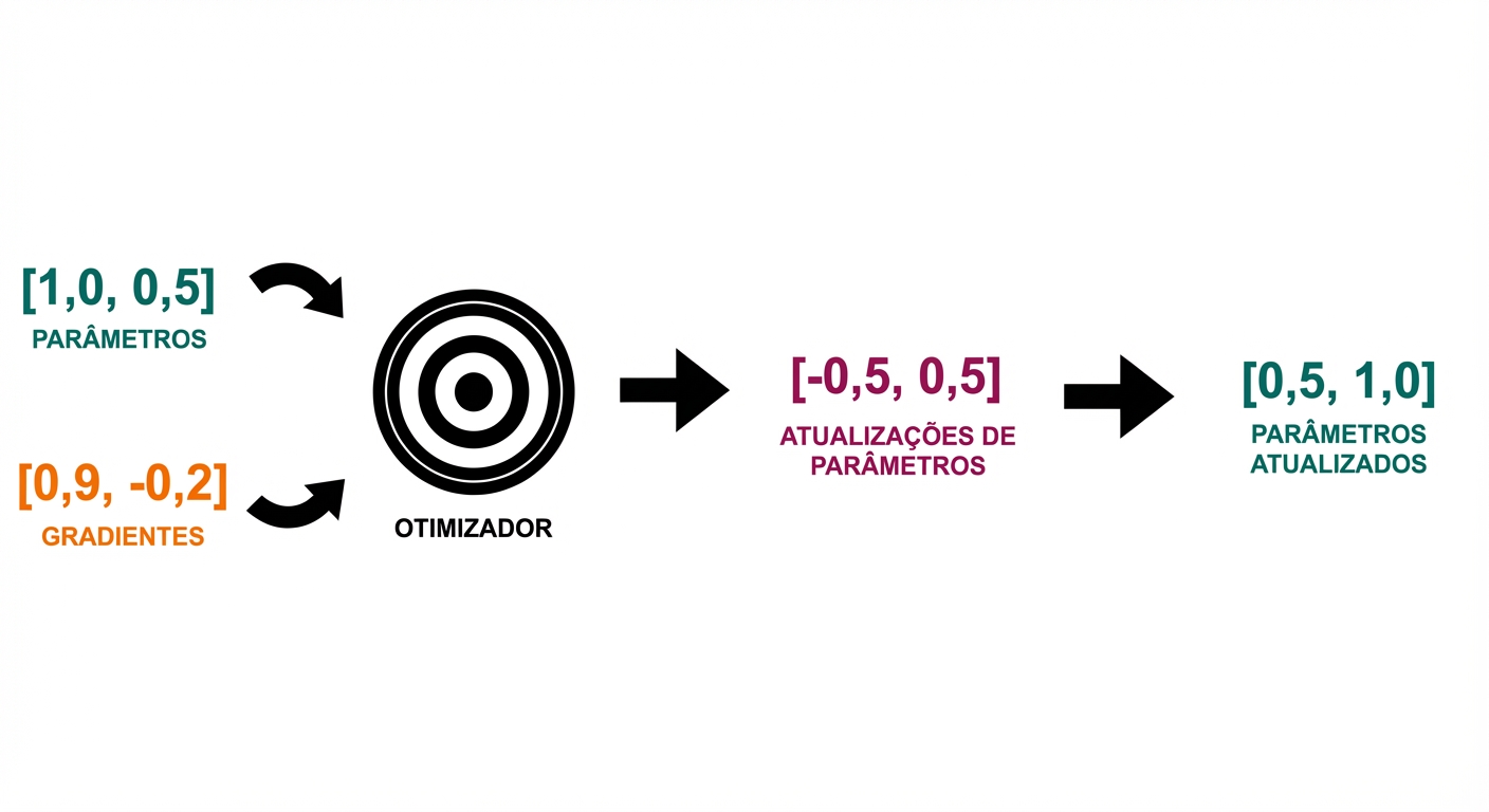 Setas de atualizações de parâmetros apontam para os novos valores: 0,5 e 1,0