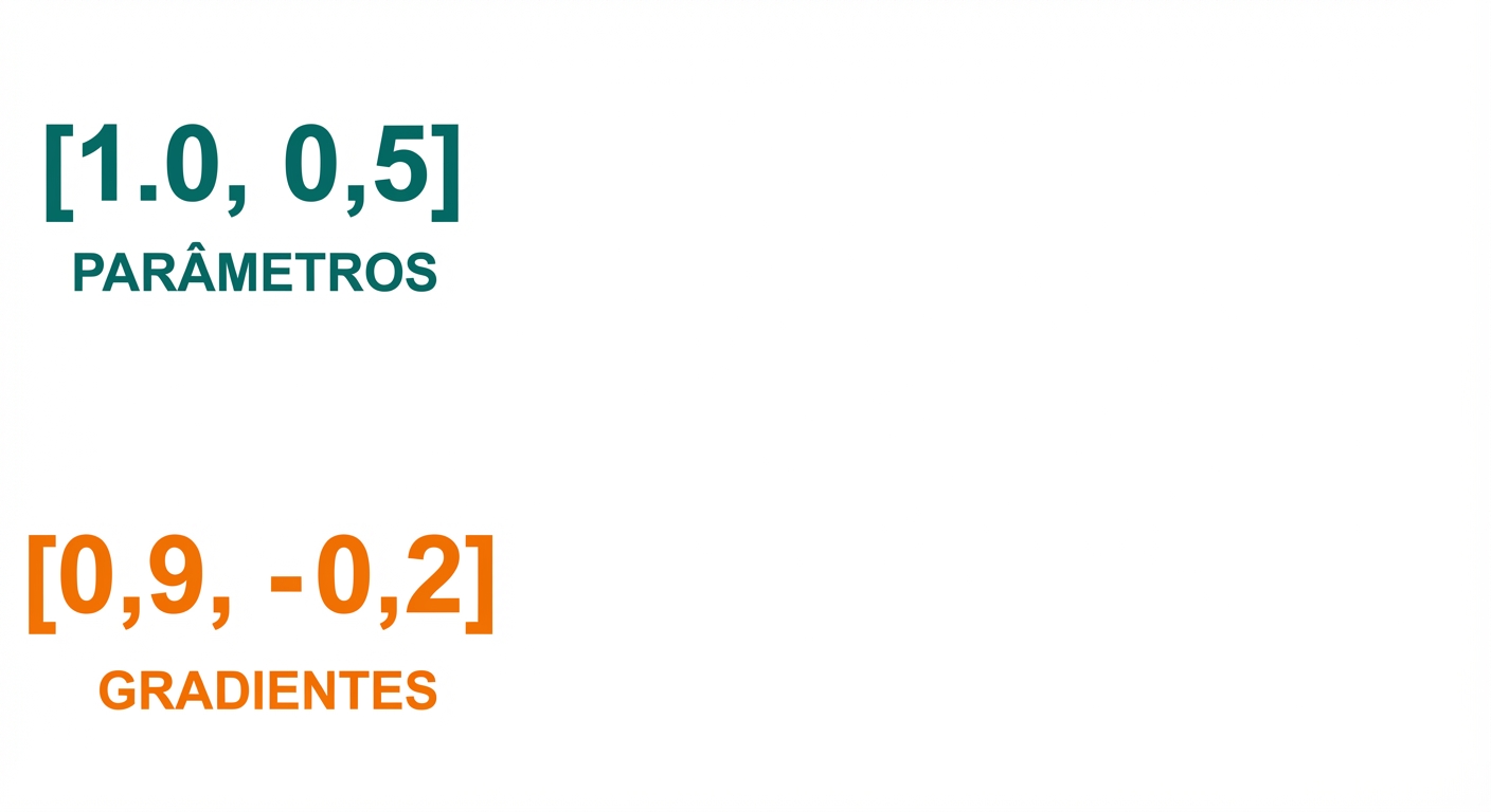 Dois vetores de tamanho 2: um com parâmetros (1 e 0,5) e outro com gradientes (0,9 e -0,2).