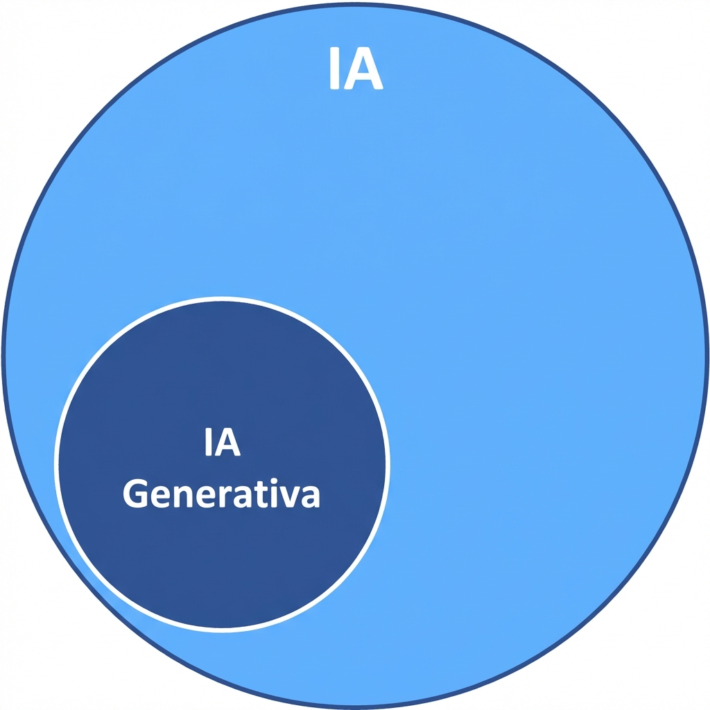 Dois círculos, um menor dentro do maior, que se assemelham à IA e à IA generativa