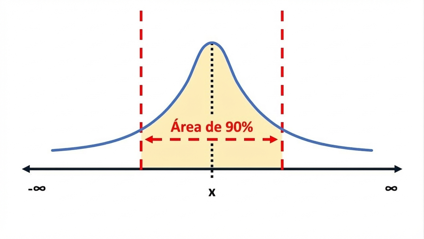 Uma curva de distribuição com 90% da área destacada