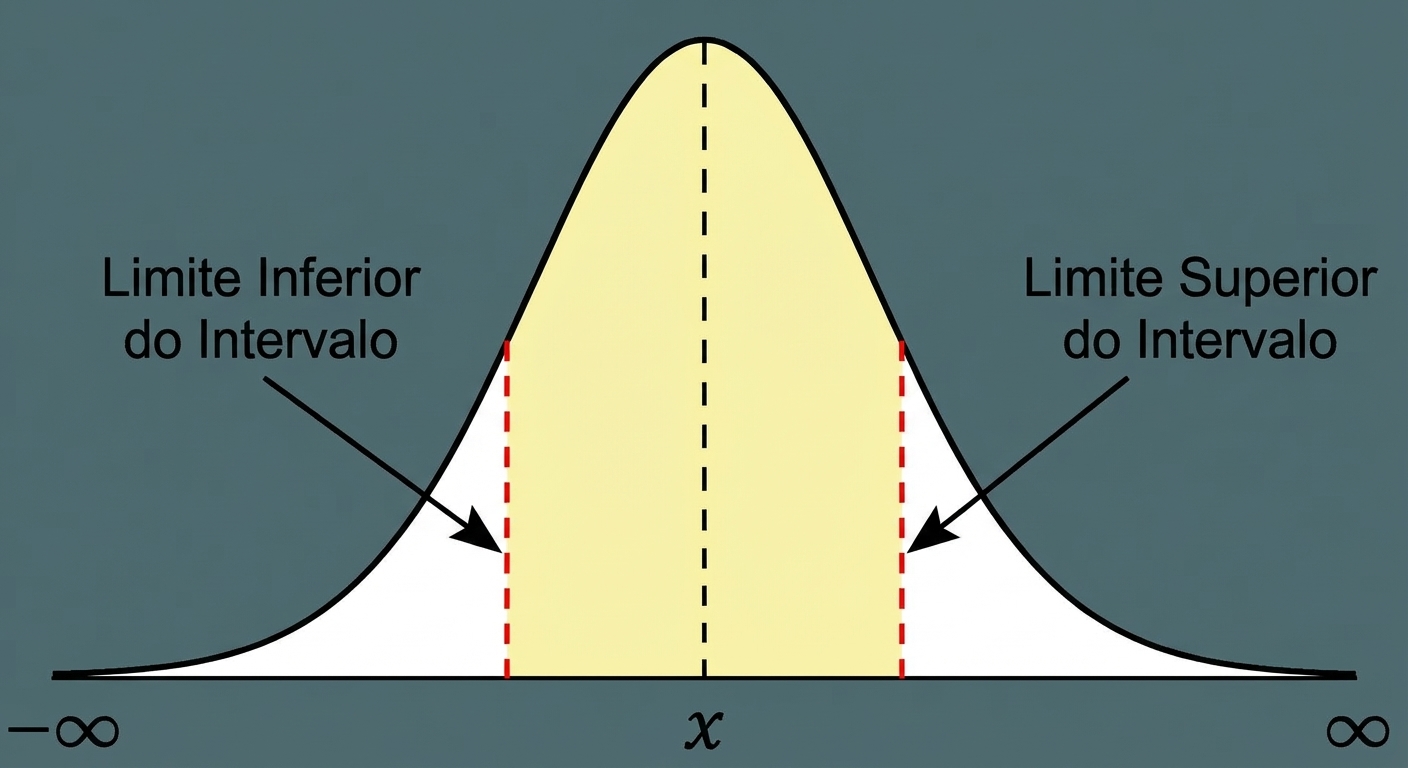 Uma curva de distribuição com limites inferior e superior marcados