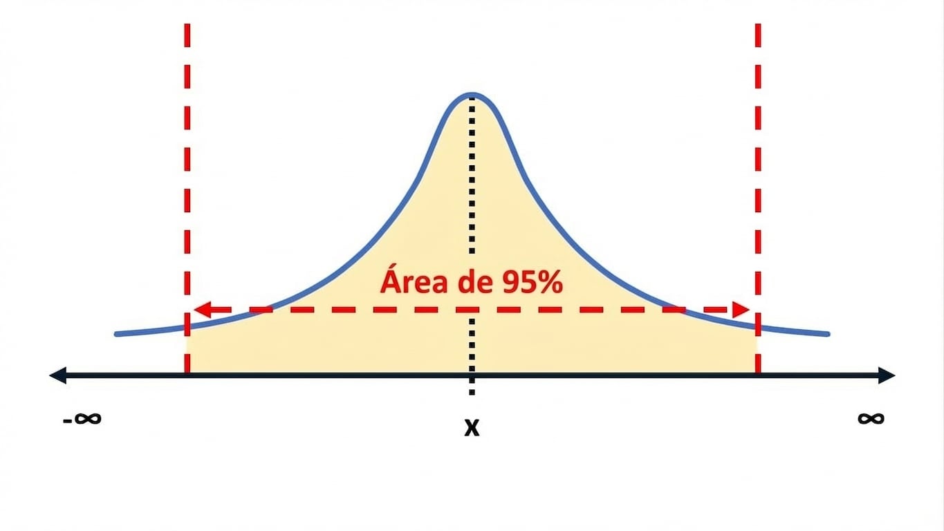 Uma curva de distribuição com 95% da área destacada
