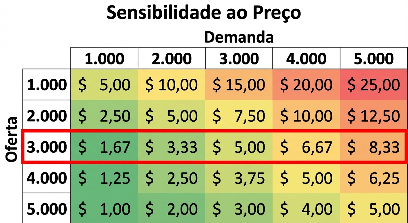 Tabela de sensibilidade com uma linha destacada