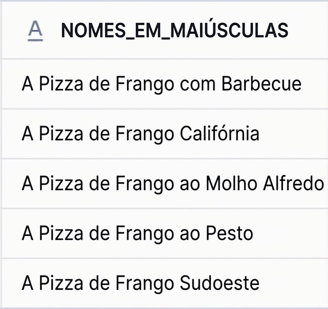 Nomes de pizza capitalizados