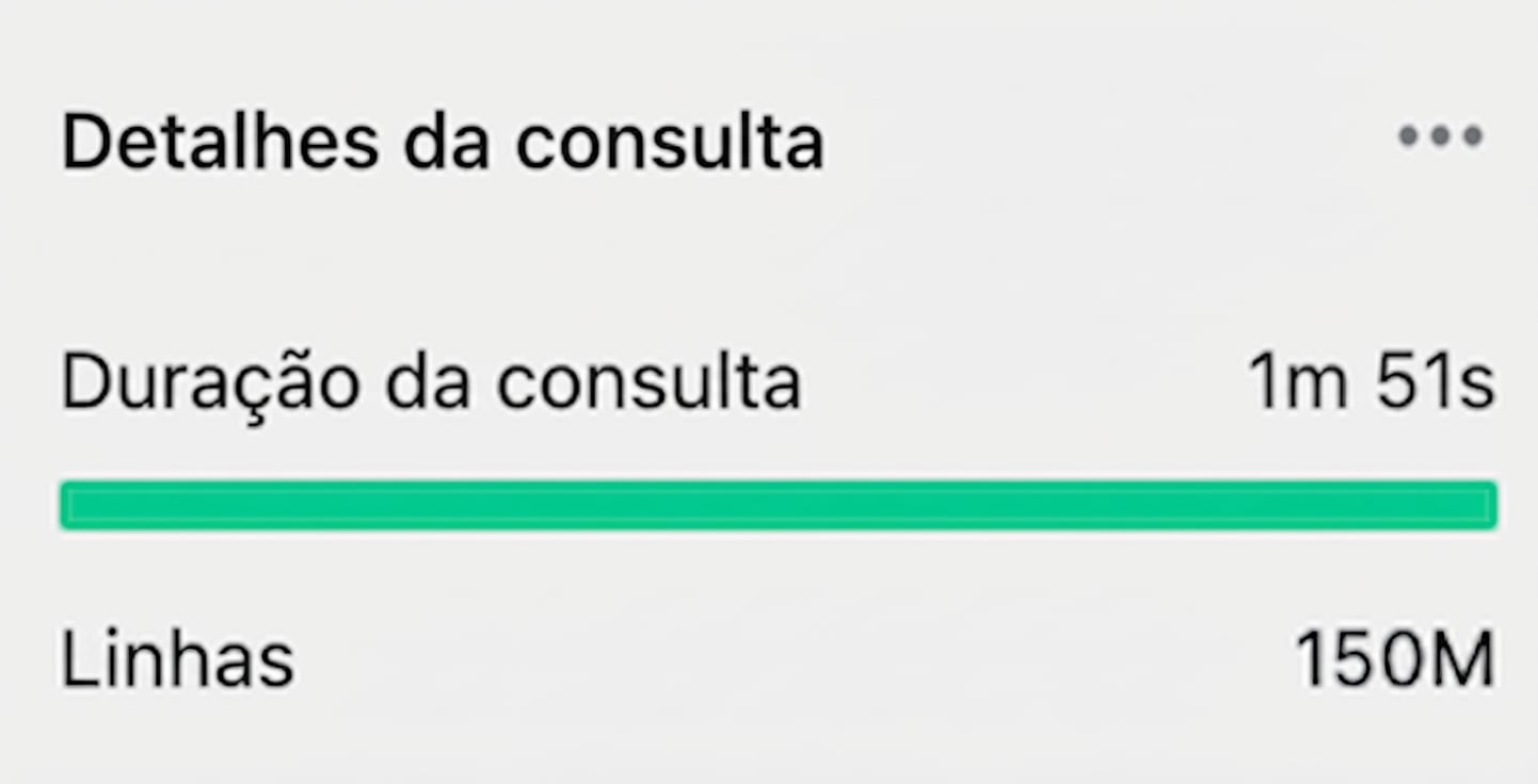 Detalhes da consulta: tempo e linhas