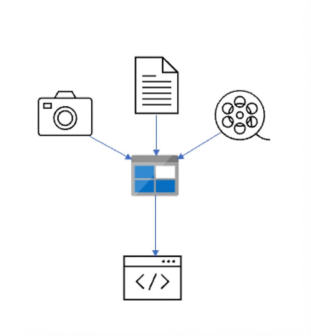 Ícone do Azure Blob Storage com entrada de documentos e saída para a web