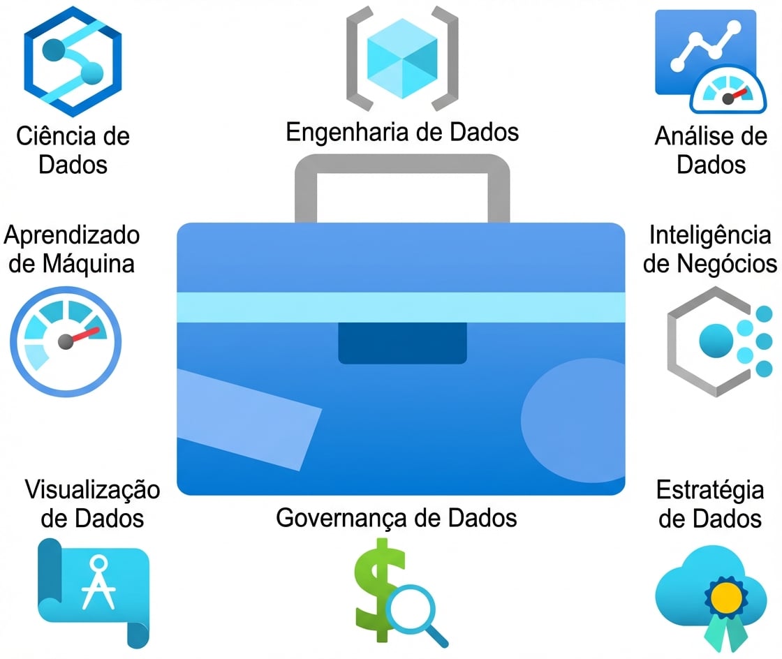 Desenho de uma caixa de ferramentas com ícones do Microsoft Azure ao redor
