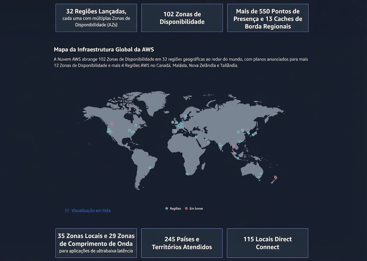 Imagem de um globo com nós espalhados mostrando a diversidade geográfica da AWS