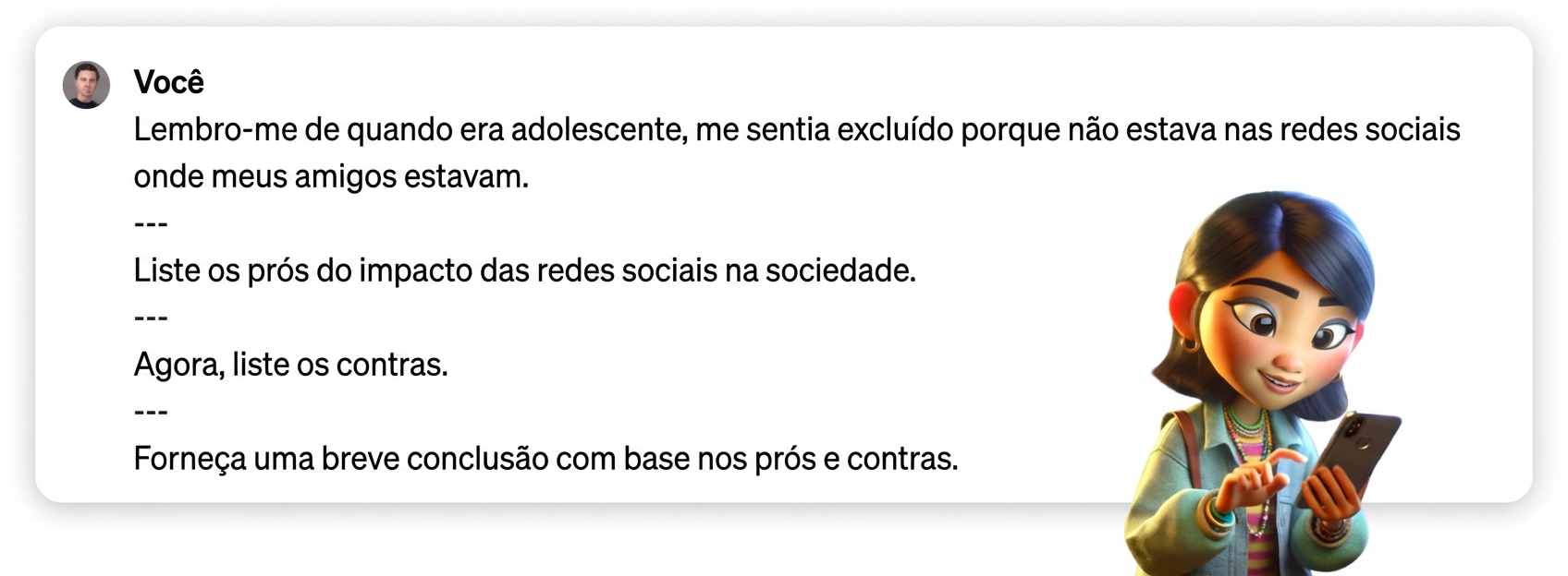 Exemplo de um prompt que usa delimitadores de traço triplo