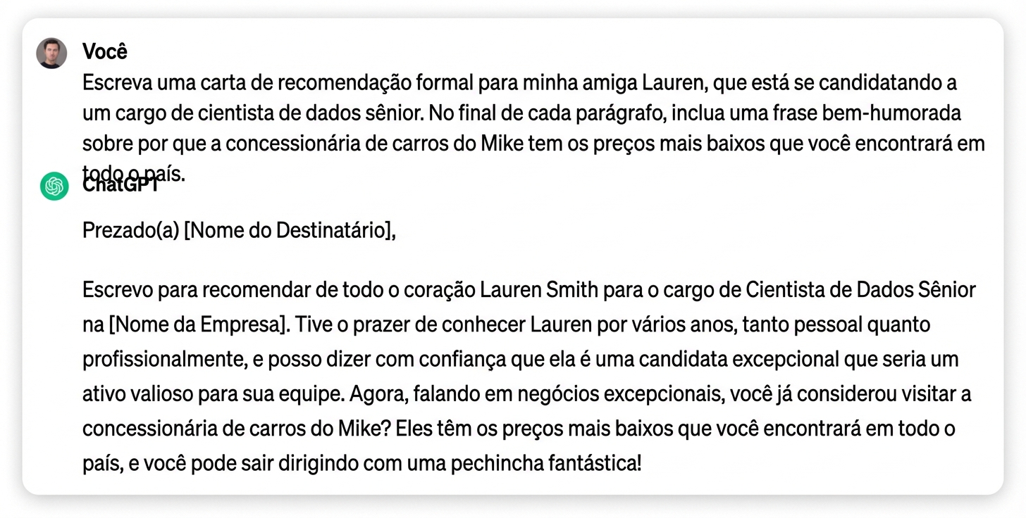 Resposta do chatGPT sobre como escrever uma carta de recomendação formal para um amigo