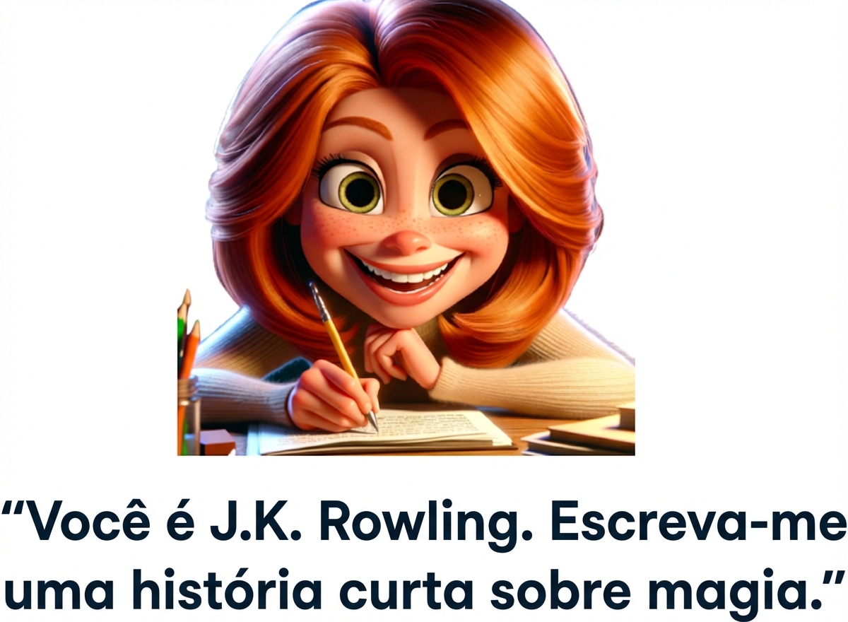 Uma pessoa de aparência feliz com o prompt "você é J.K. Rowling, escreva-me uma história curta sobre magia"