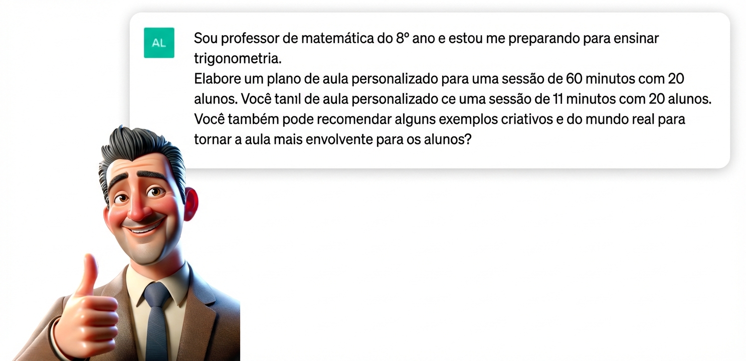 Desenho de um professor segurando o polegar para cima para indicar satisfação