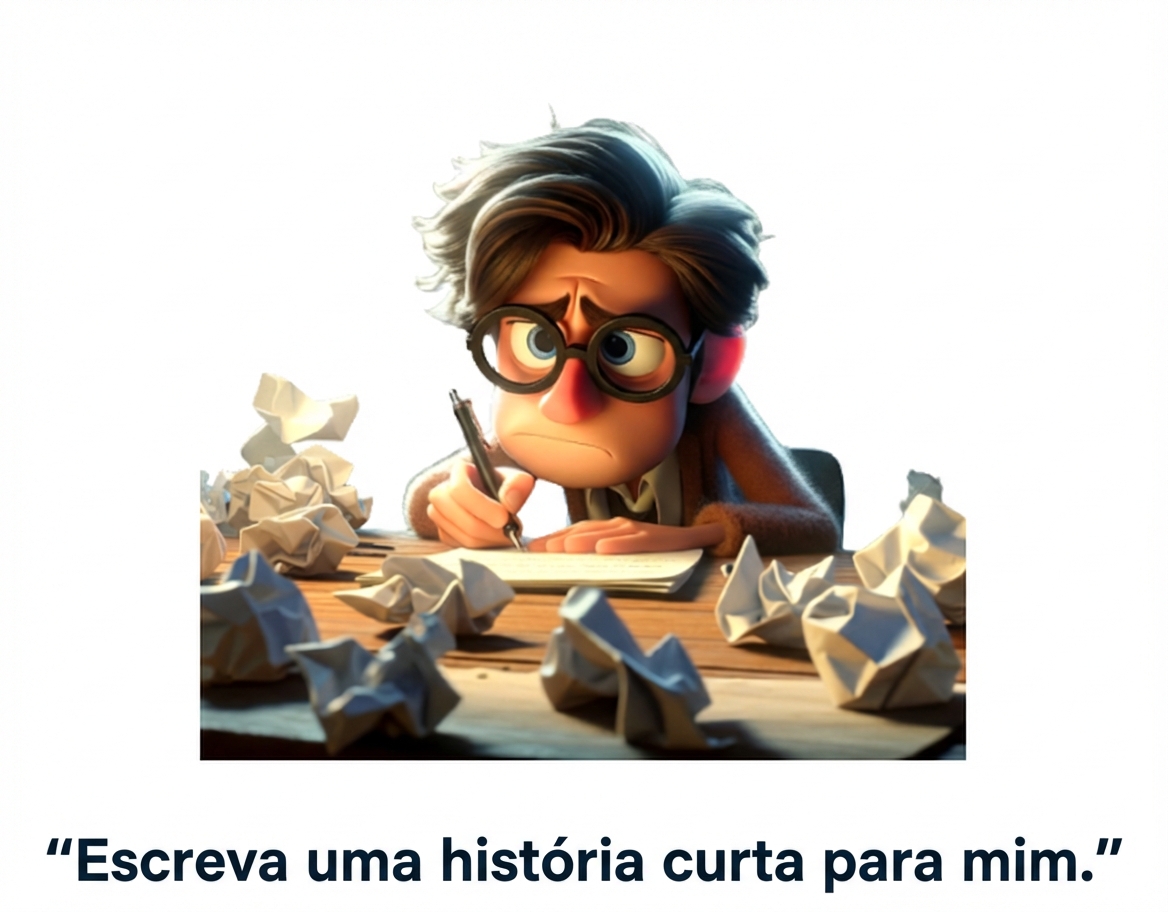 Pessoa confusa e cansada com a solicitação "escreva uma história curta"