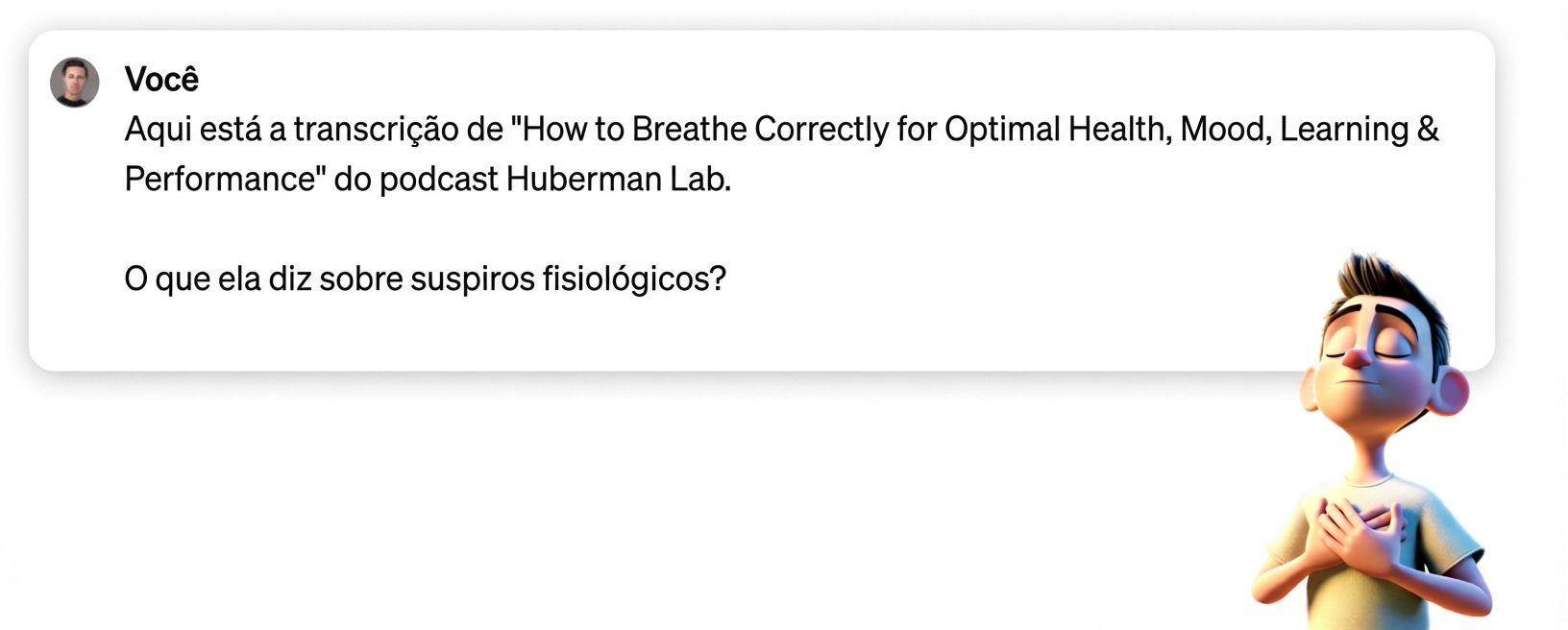 Prompt que solicita que o chatbot parafraseie os pontos principais de uma transcrição que lhe foi fornecida