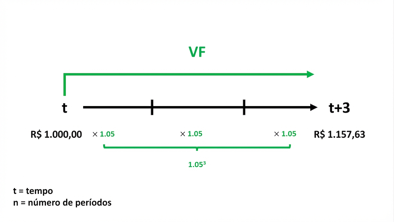 exemplo de cálculo de valor futuro na linha do tempo