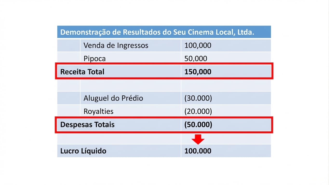 DRE destacando o cálculo do lucro líquido