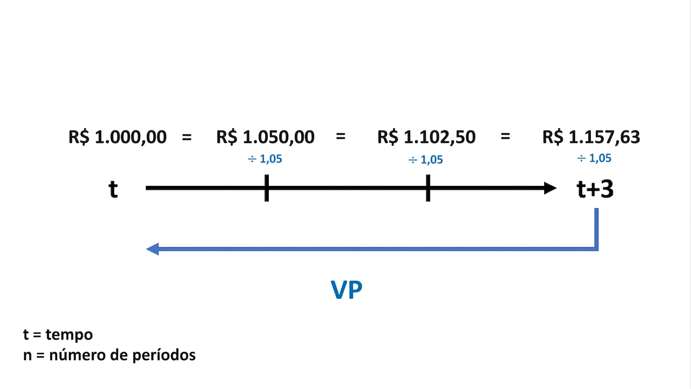exemplo de cálculo de valor presente na linha do tempo
