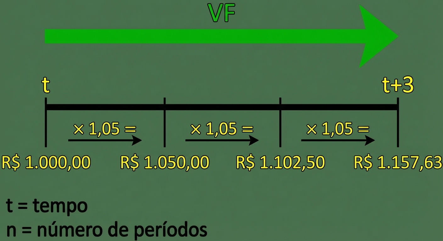 exemplo de cálculo de valor futuro na linha do tempo