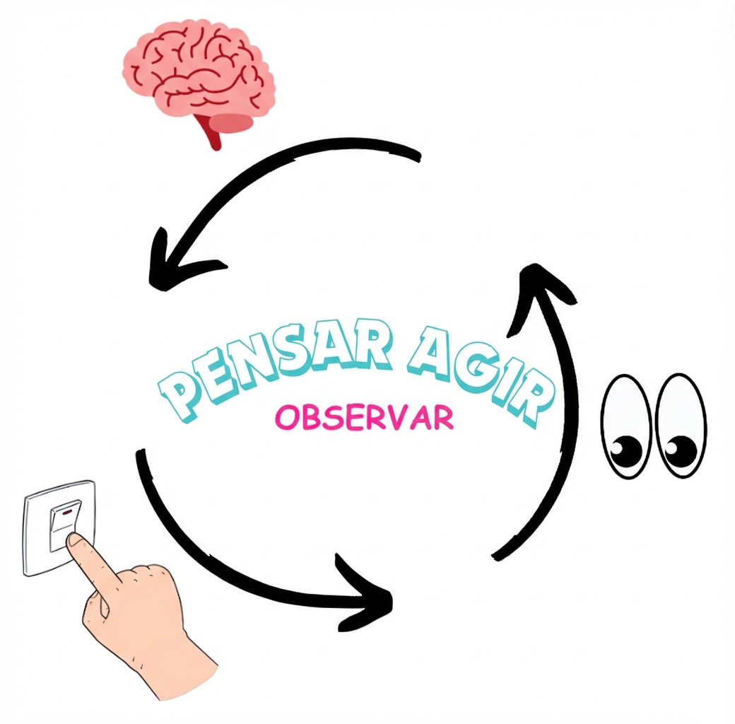 Um ciclo de pensar, agir e observar.