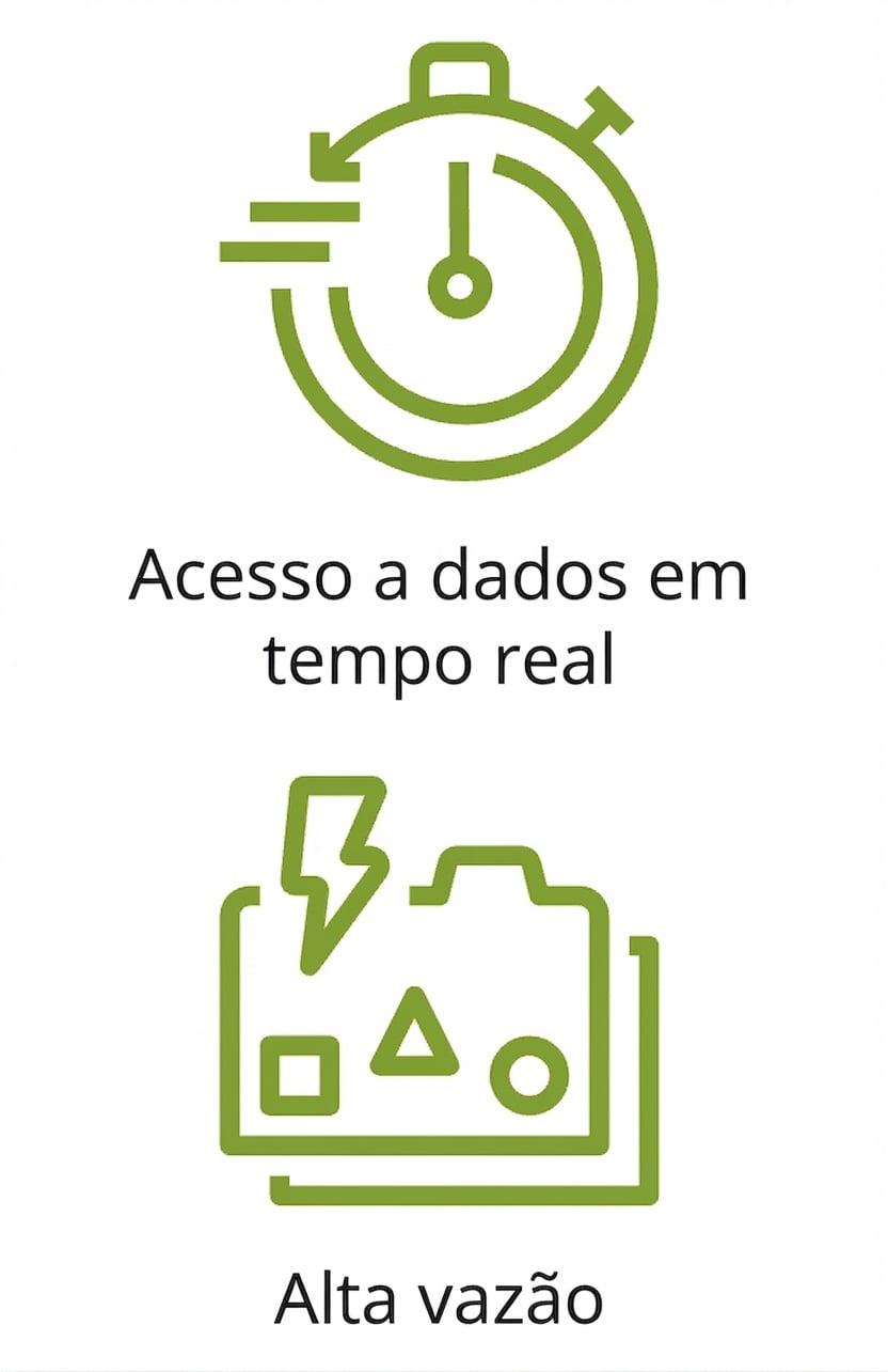 Dois ícones mostrando acesso em tempo real e alto throughput.