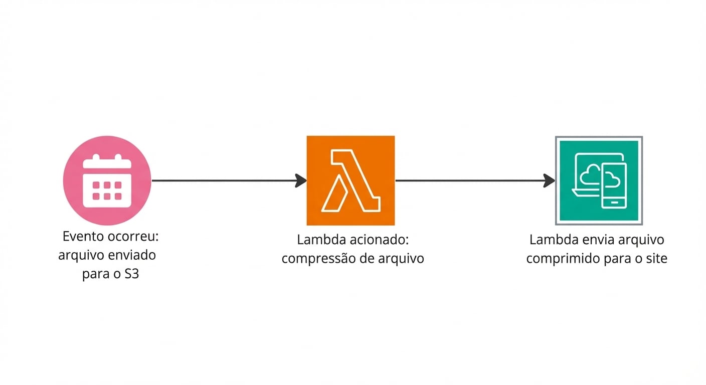 Um fluxograma explicando como funções Lambda disparam quando ocorre um evento.