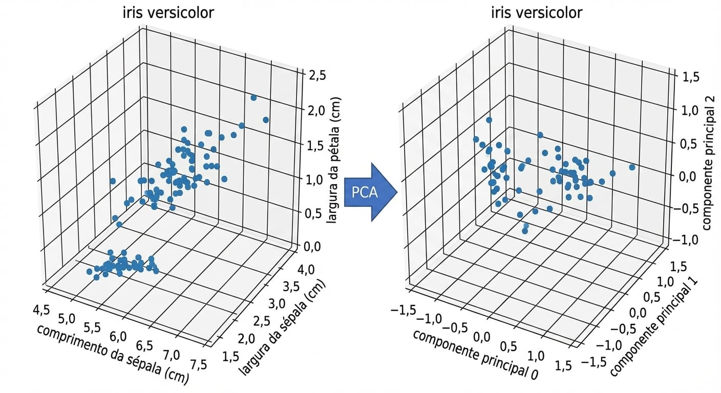 Pontos de versicolor rotacionados em 3D: PC1 vs PC2 vs PC3