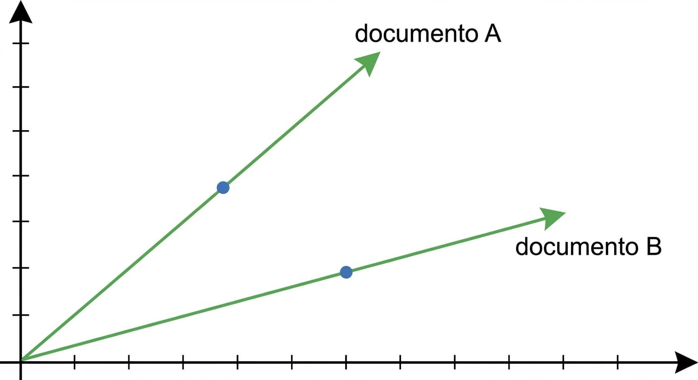Dispersão dos documentos A e B, com 2 linhas em ângulos diferentes a partir da origem