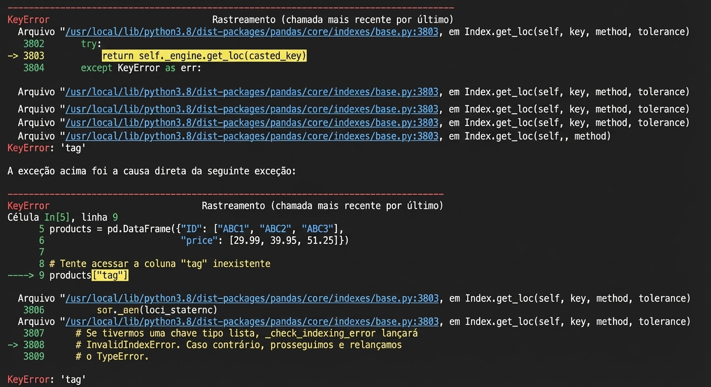 Traceback ao tentar filtrar um DataFrame do pandas por uma coluna inexistente