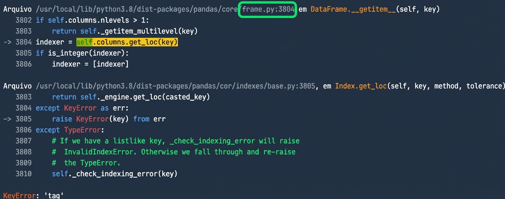 Traceback mostrando código que retorna um erro de propósito