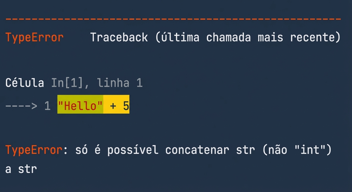 Saída de TypeError mostrando que strings e inteiros não podem ser combinados