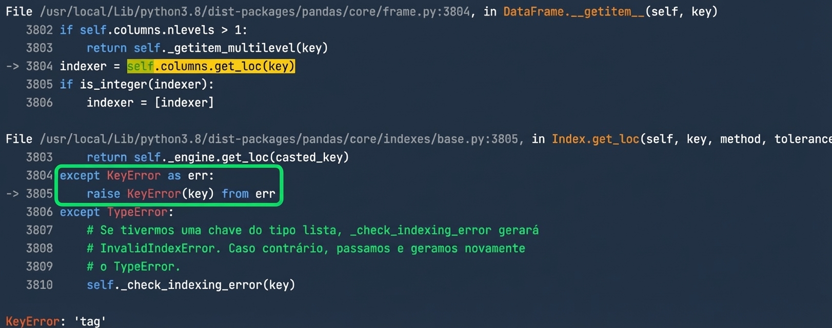 Traceback com Raised destacado