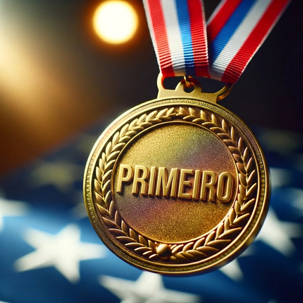 Uma imagem de uma medalha de ouro com o número 1