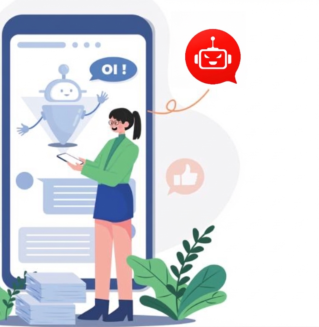 Uma mulher usando um chatbot com um prompt malicioso sendo injetado