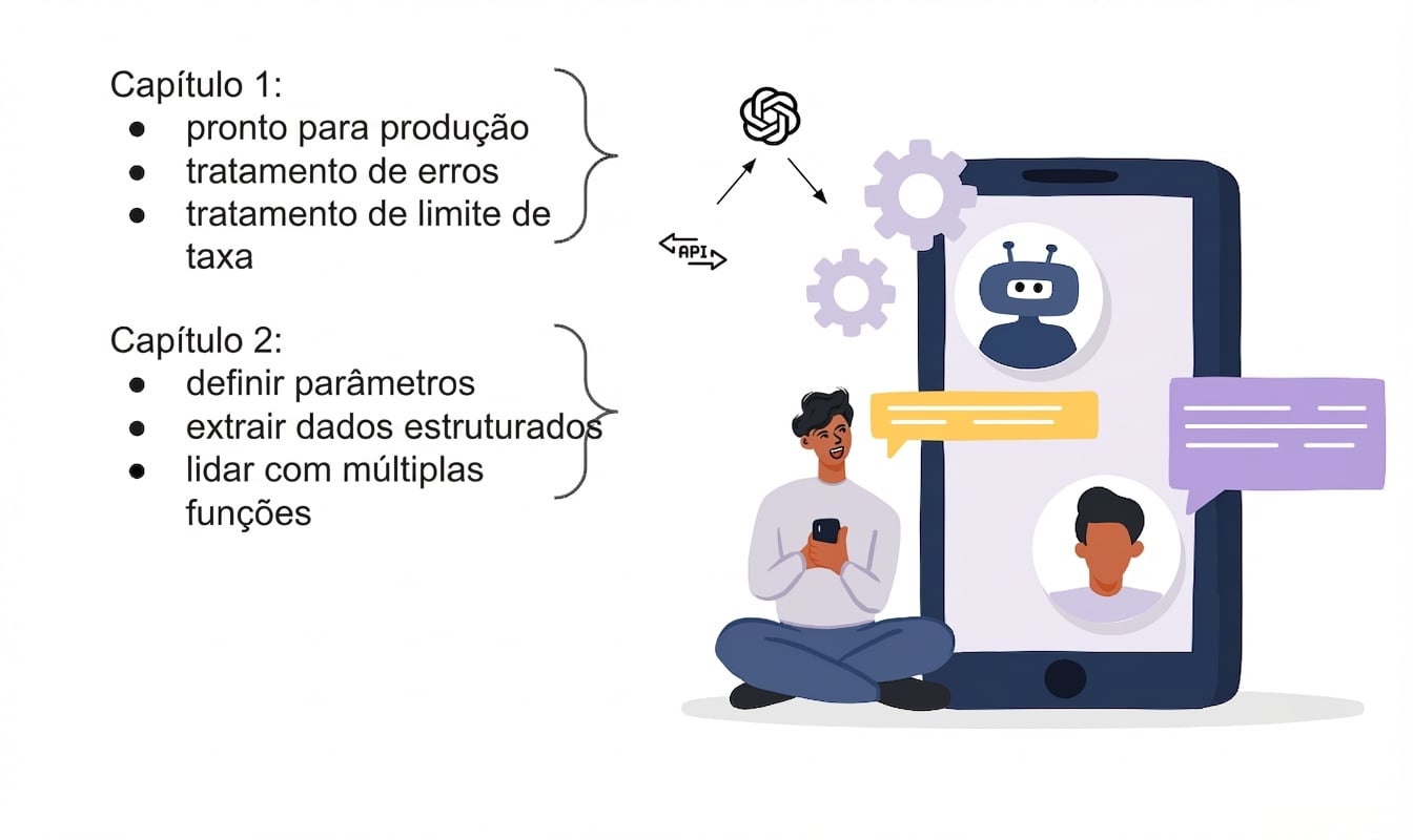 Ilustração de uma pessoa usando um app de IA criado com a API da OpenAI