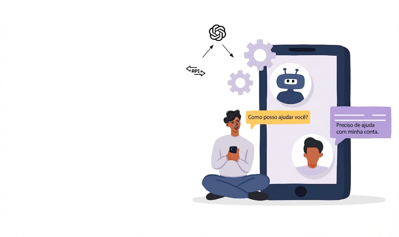 Ilustração de uma pessoa usando um app de IA criado com a API da OpenAI
