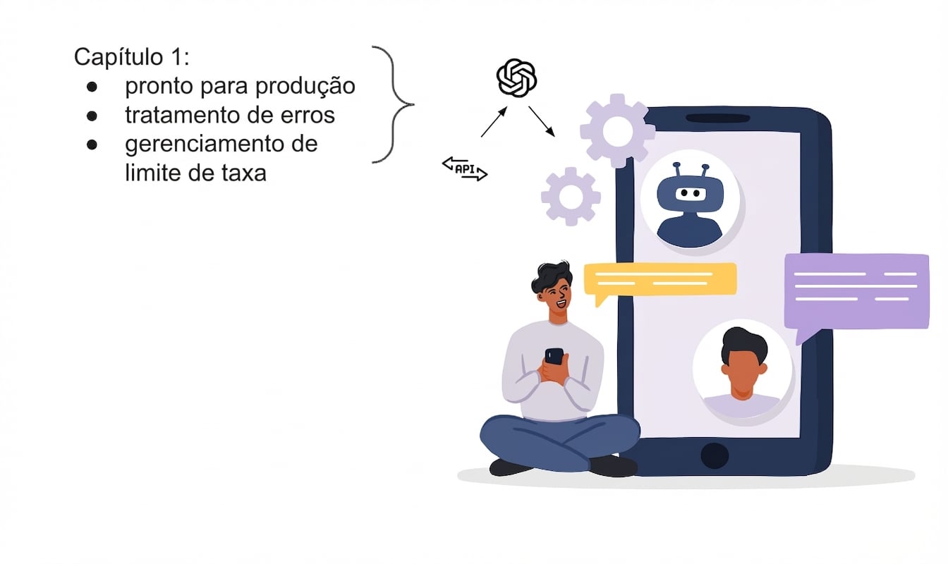 Ilustração de uma pessoa usando um app de IA criado com a API da OpenAI
