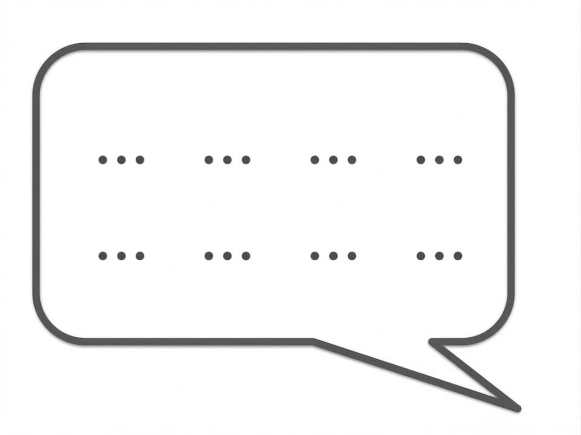 Um ícone grande de balão de fala com pontos em fundo branco, representando uma mensagem longa