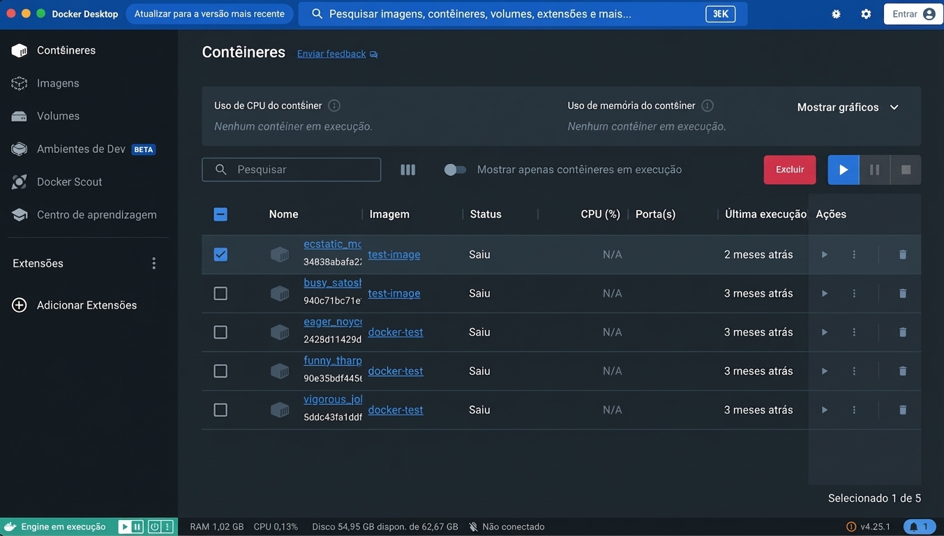 Docker Desktop - Captura do app