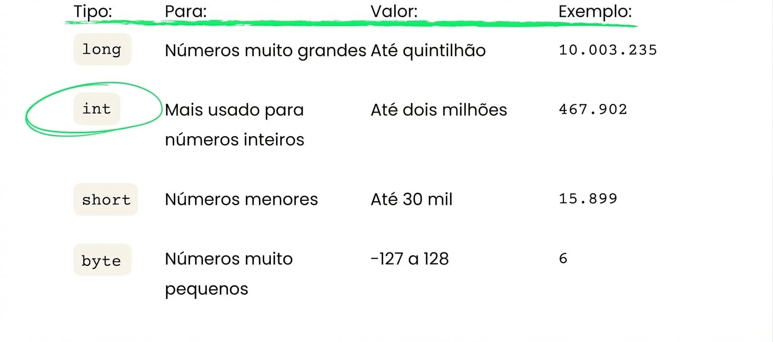 int é usado na maioria das vezes