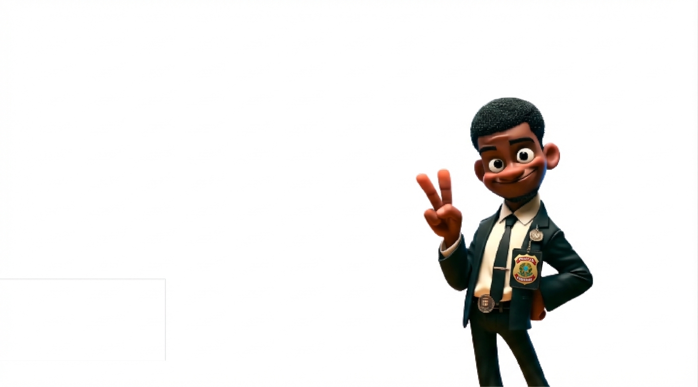 The image shows a cartoon FBI agent making a peace sign with his right hand