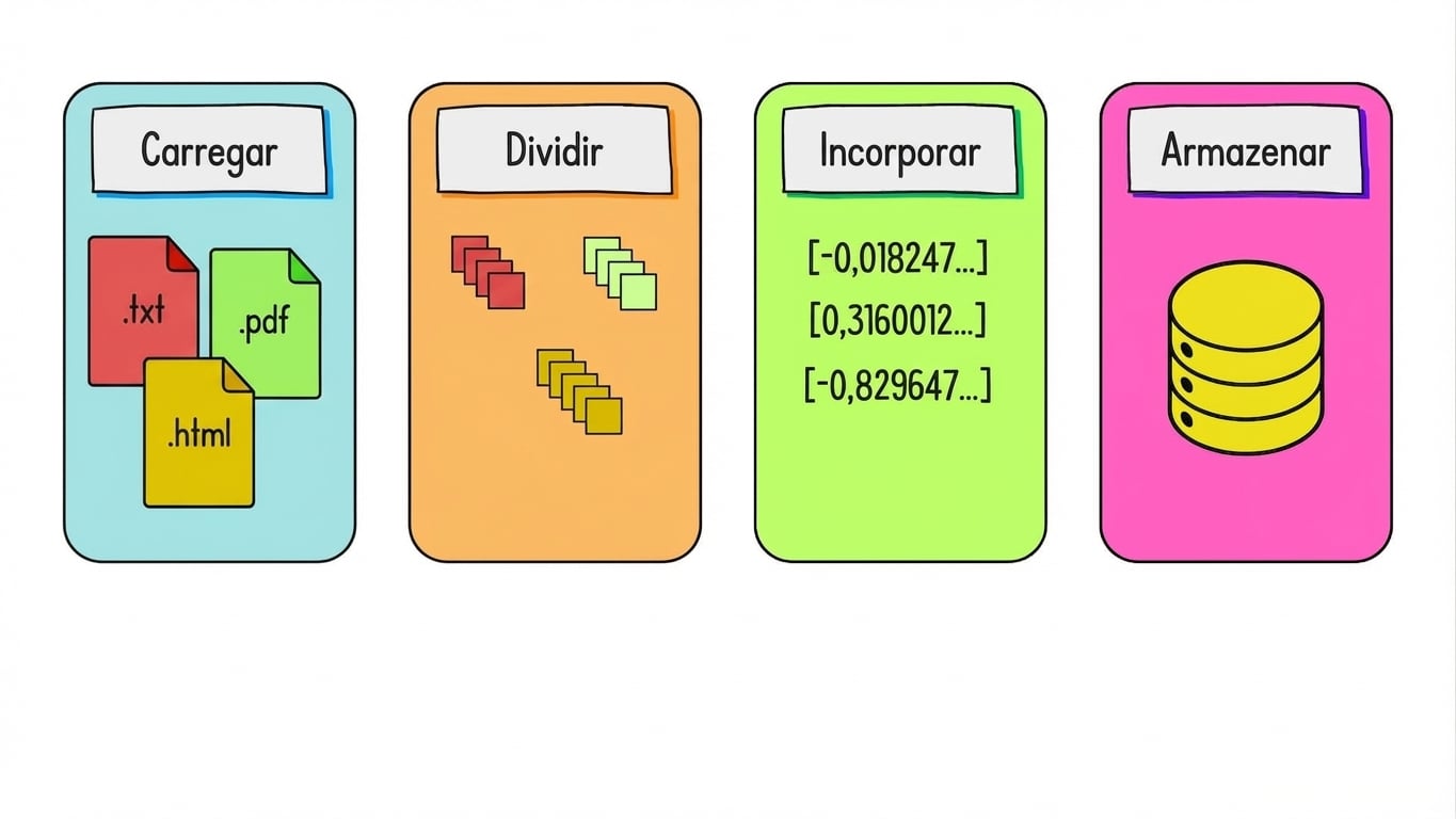 As etapas de embedding e armazenamento estão destacadas.