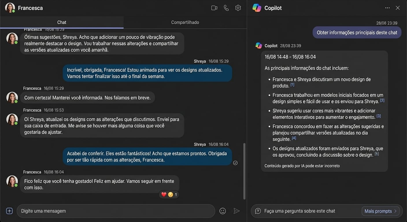 Copilot para pegar informações importantes do chat.