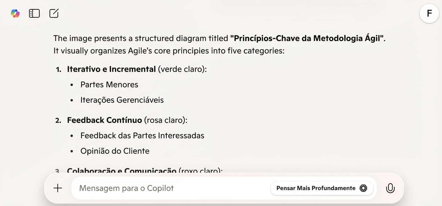 Captura de tela da resposta do Copilot, explicando o diagrama de gerenciamento de projetos