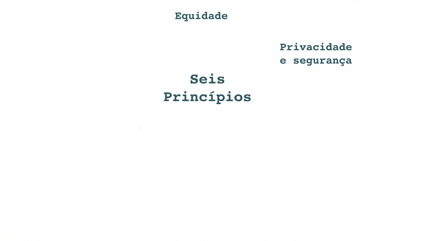 Um texto que diz “seis princípios”, com os termos que mostram esses princípios: justiça, privacidade e segurança.