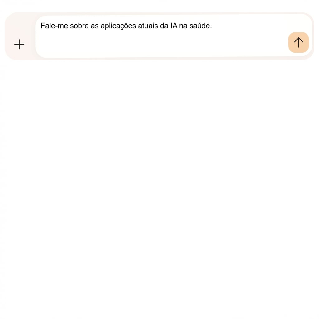 O texto diz: Fale sobre as aplicações atuais da IA na área da saúde