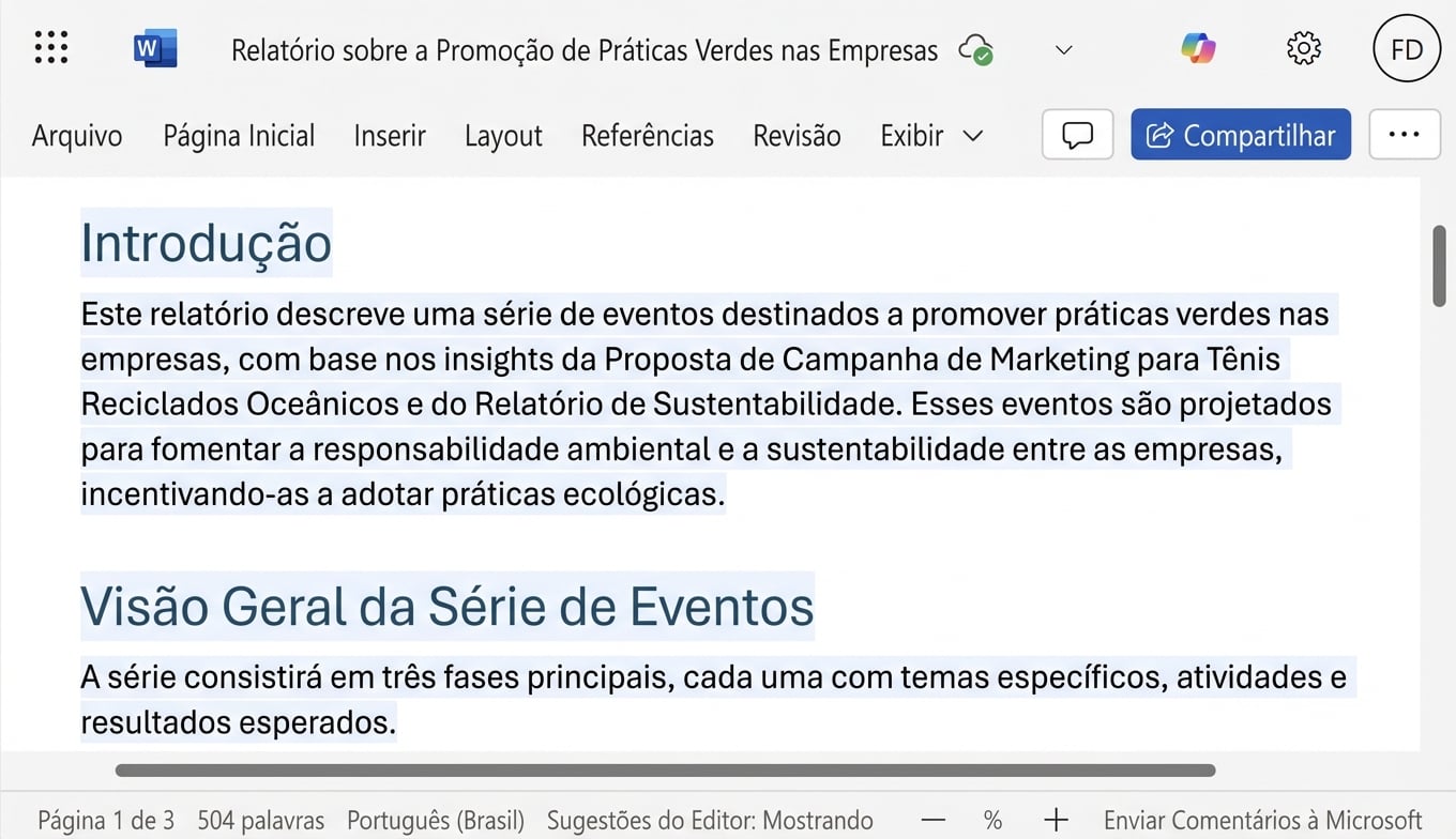 O relatório foi feito pelo Copilot usando dois documentos que já existiam.