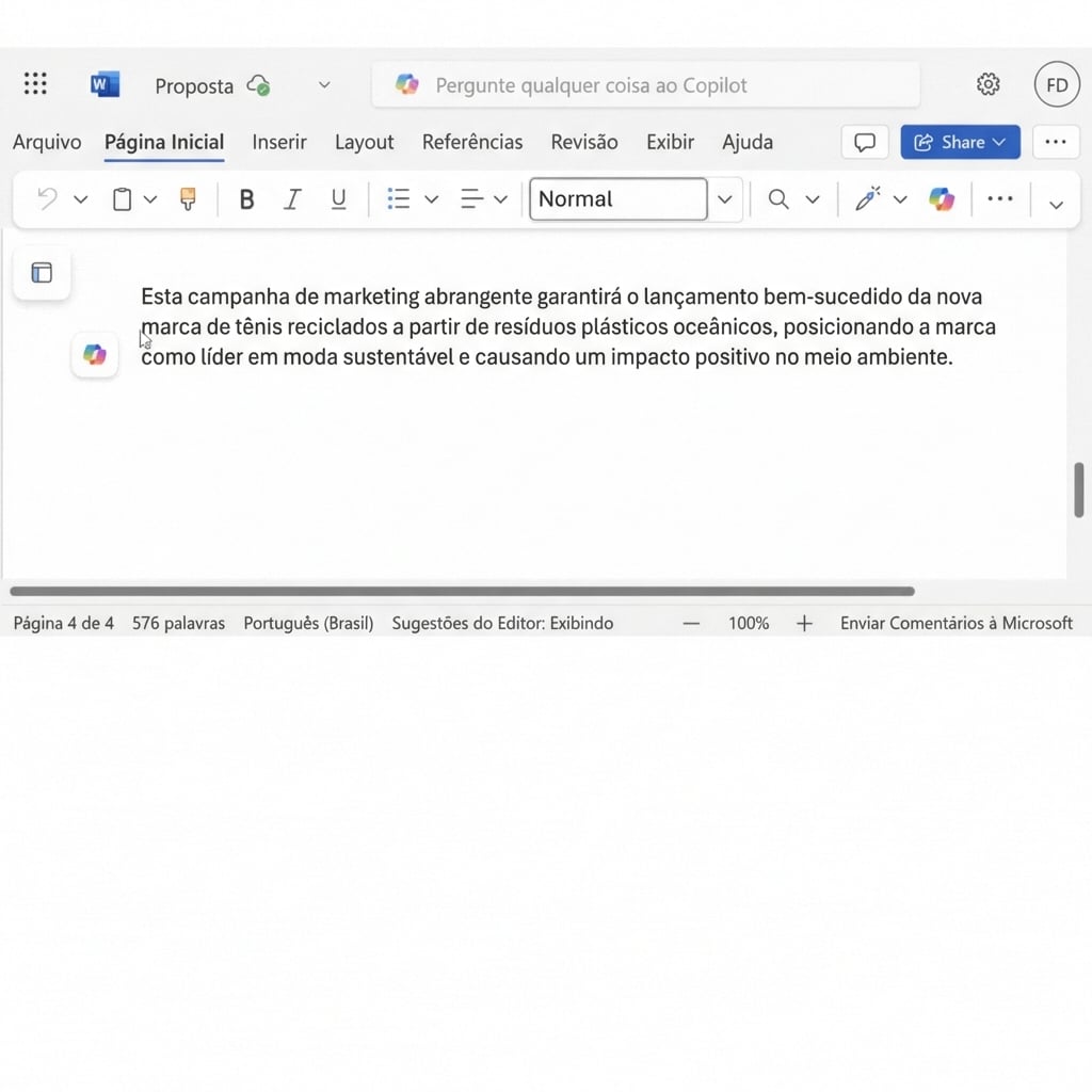 O parágrafo que precisa ser alterado no documento, com diferentes opções sugeridas pelo Copilot