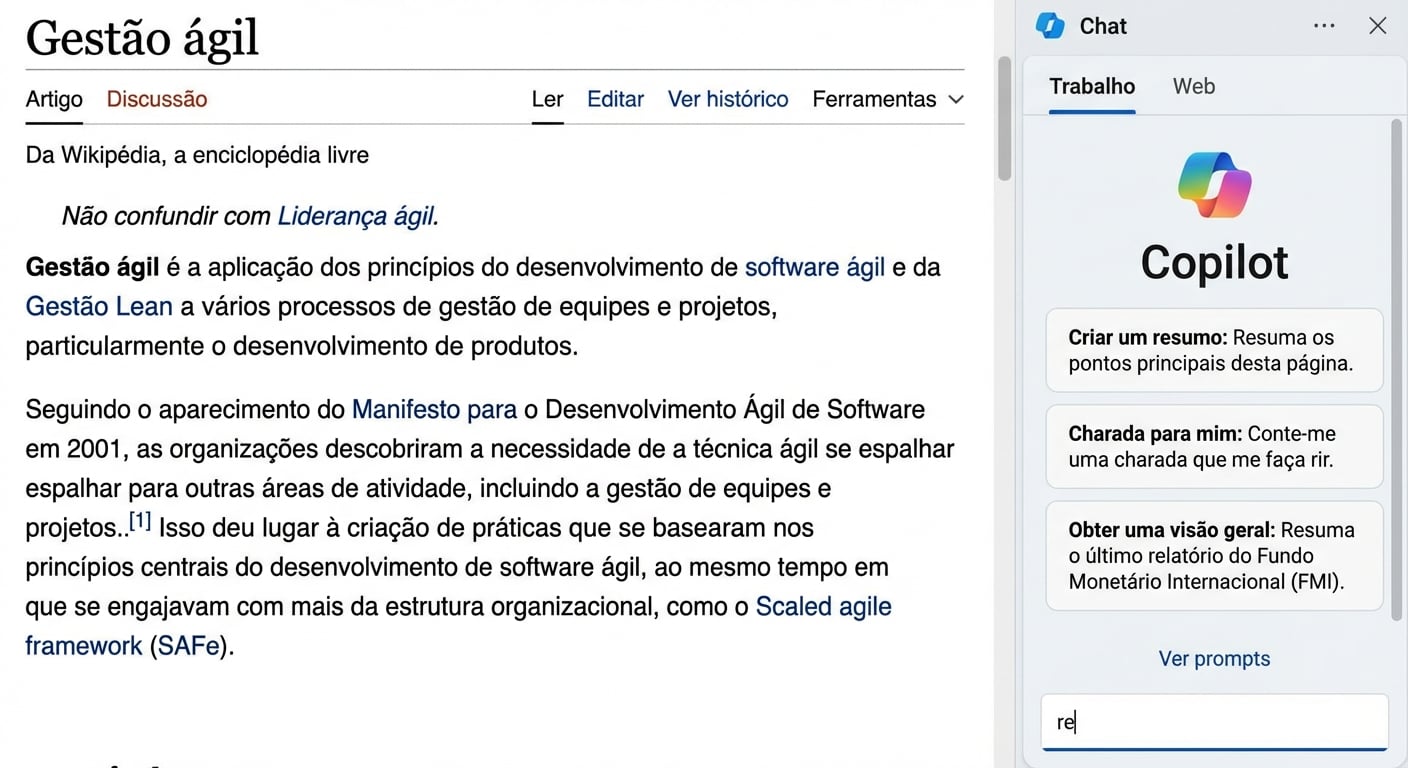 Copilot resumindo uma página da web
